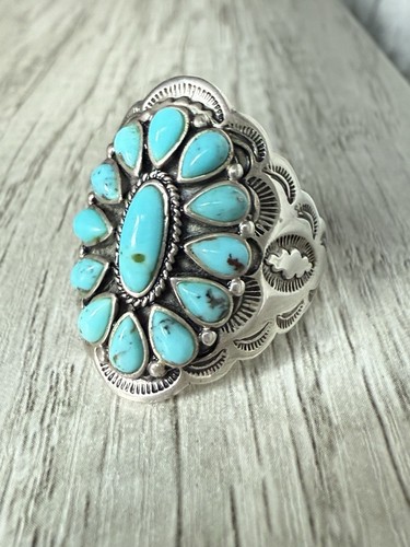 Vintage Designer BBJ signierter Sterling Silber 925 Türkis Cluster Ring 11,5