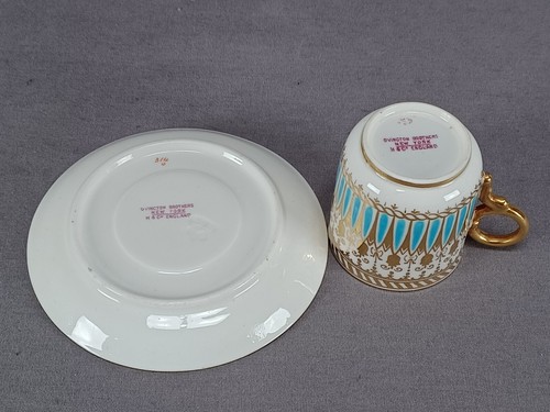 Antique Hammersley Turquoise Enamel & Gold Demitasse Cup & Saucer C.1887-1912 - Picture 10 of 12