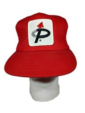 Vintage Yupoong Snapback Red Hat Cap One Size Red Farmer Patch P Arrow