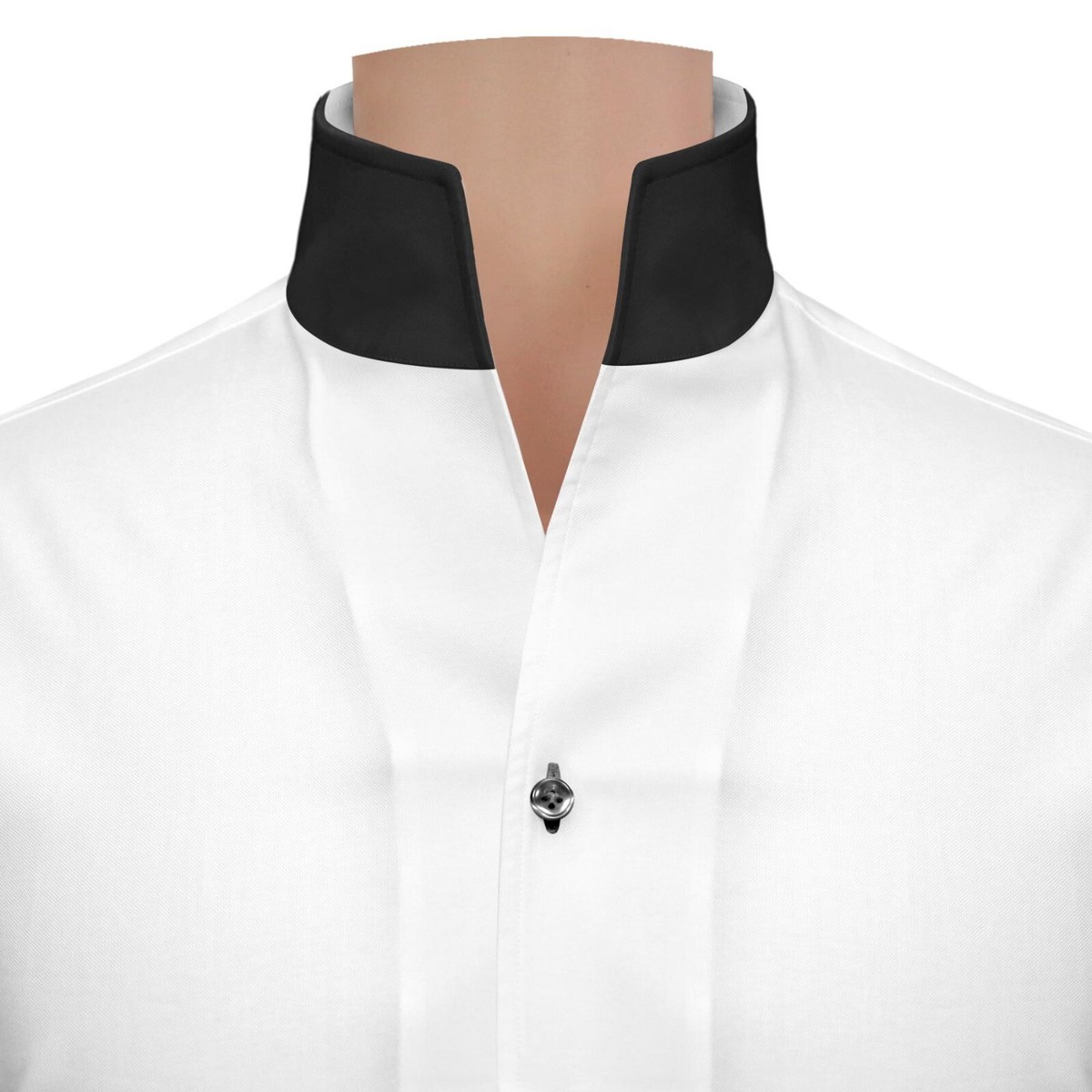 High Collar White Shirt 4 Men Buttonless Black Collar Cuff