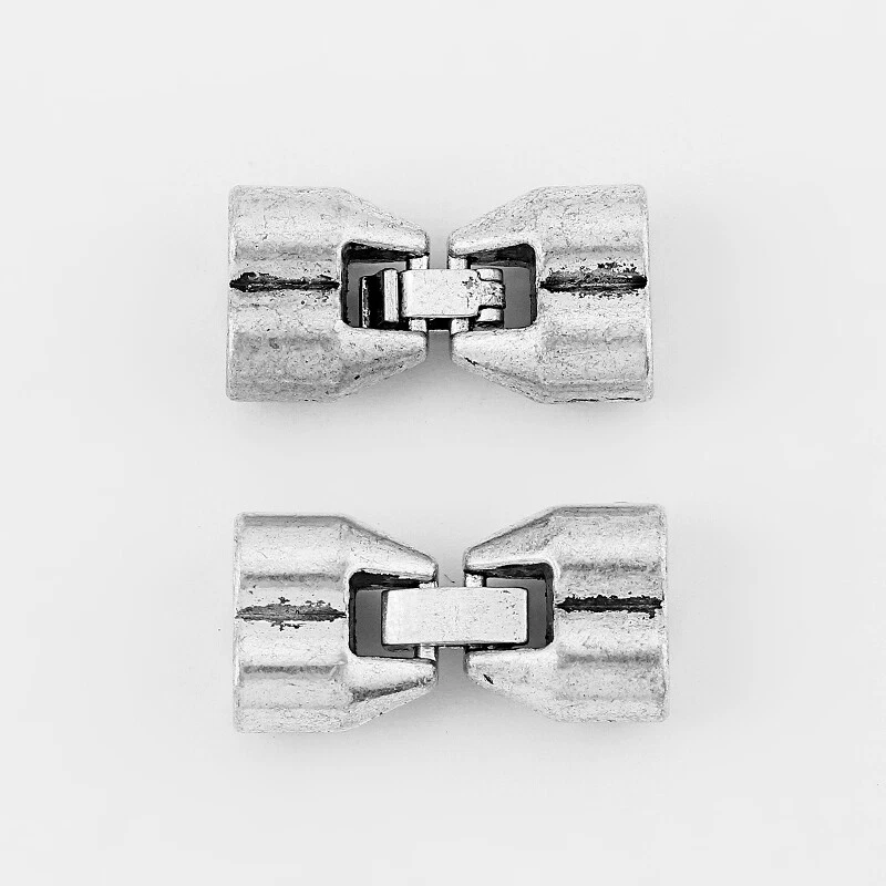 3Sets Double Holes Barrel End Caps Snap Clasp for 4mm Round Leather Cord Craft - Image 2 of 4