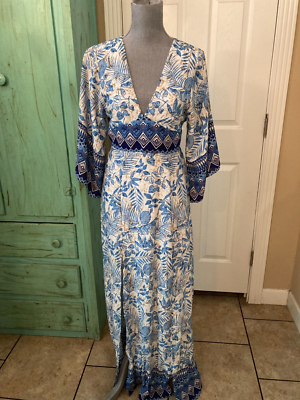 EMORY PARK, DOLMAN SLEEVES, V-NECK, LINED MAXI DRESS WITH FRONT SLITS, S |  eBay