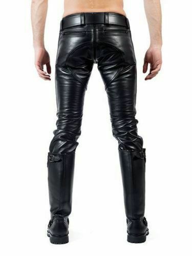 Men's Leather Pants Double Rear Zip Pants Jeans Trouser Breeches
