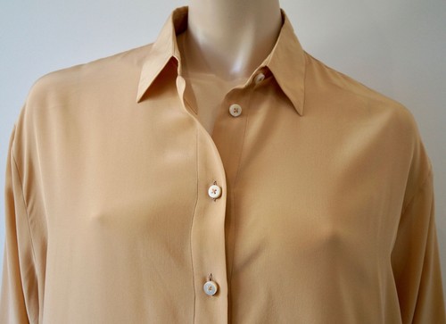 MAISON MARTIN MARGIELA Nude Beige Silk Collared Long Sleeve Shirt Dress 40 UK8 - Picture 3 of 5