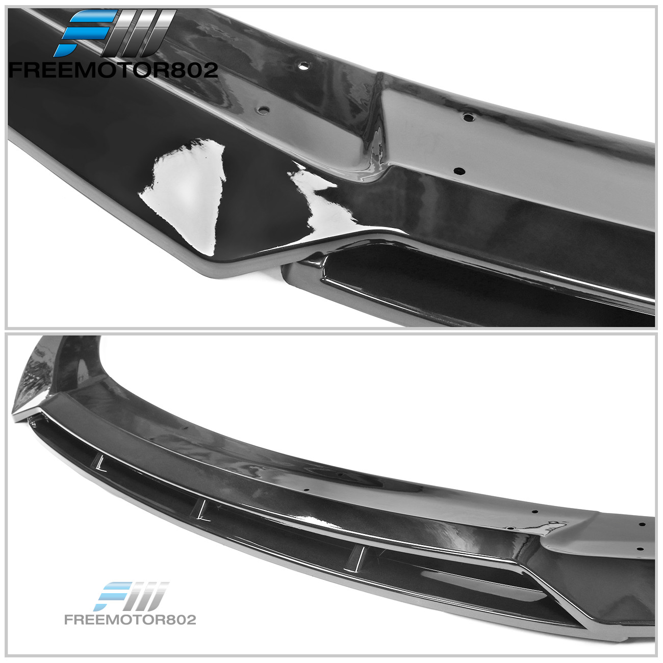 Fits 19-21 Honda Civic Front Bumper Lip Spoiler Gloss Black IKON V3 Style 2PC