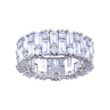Sterling Silver Ladies Bridal Ring w/ Baguette  Round Cut Cubic Zirconia Stones