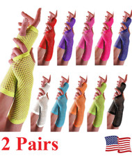 2 Sets Women Long punk goth Mesh Gloves Dance Lady Party Fingerless Mittens