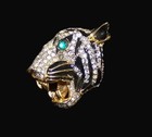 KJL KENNETH J. LANE Black Enamel and Pave Crystal Roaring Tiger Pin — photo 3