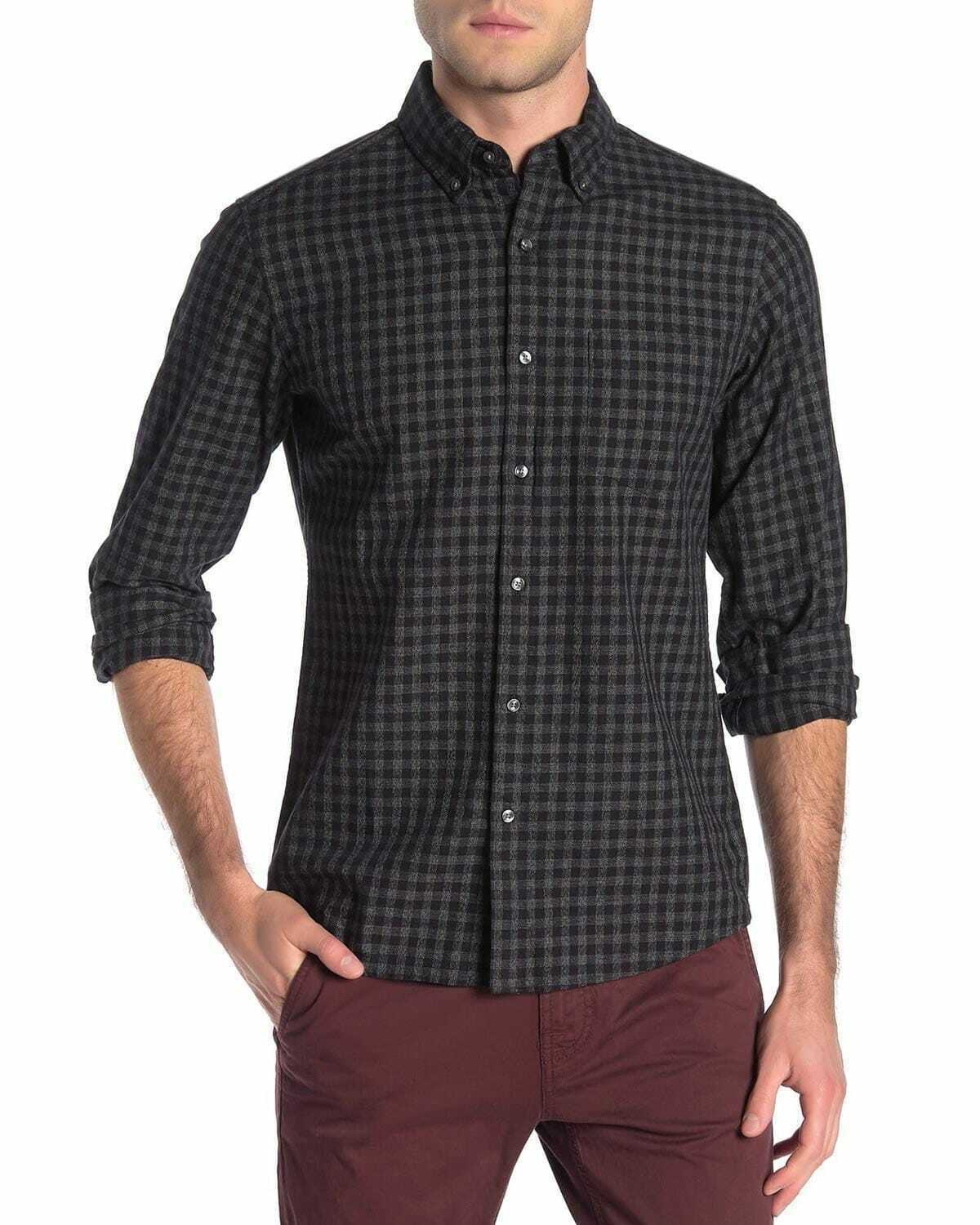 Michael Kors Mens Fulton Check Print Slim Fit Shirt X-large Black  