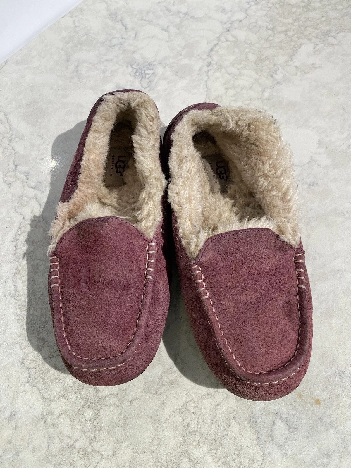 Scarpe pantofole mocassino Ugg Ansley bordeaux scamosciato pelle di pecora 8