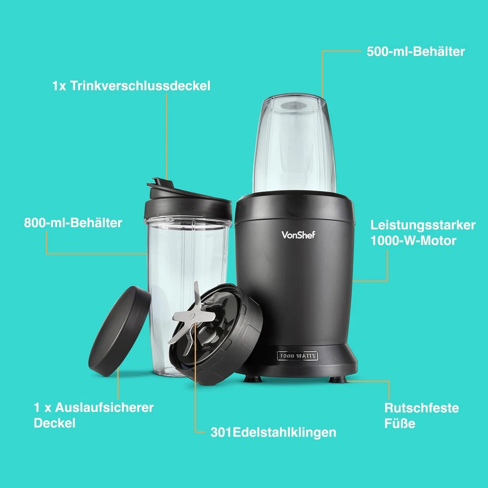 Mixer Smoothie Maker – Ultrablend für Obst Gemüse und Crushed Ice 1000 W/ 500... Foto 3 de 4