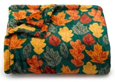 AUTUMN LEAVES Green Orange 5x6 ft Oversized Fall THROW BLANKET The Big One NEW!