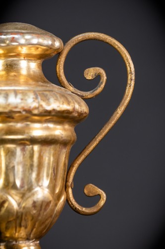 Altar Vases Pair | Two 1700s /1800s Antique Gilded Wood Church Decorations 9.8"_ - Foto 8 di 19
