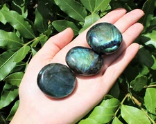 Labradorite Palm Stone: Hand Polished Labradorite Pebble, High Flash Pebbles