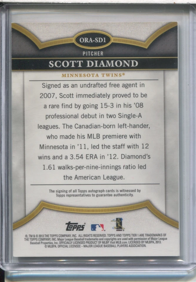 2013 Topps Tier One On the Rise Auto /25 Scott Diamond #ORA-SD1 Auto - Image 2 of 2