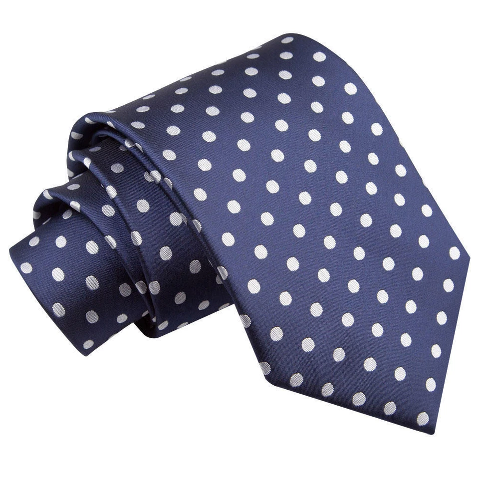 Navy Blue Tie Woven Polka Dot Classic Mens Formal Casual Necktie by DQT
