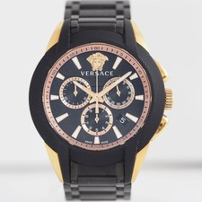 VERSACE Character Chronograph VEM8 Quartz Black Dial Gold Plate Mens