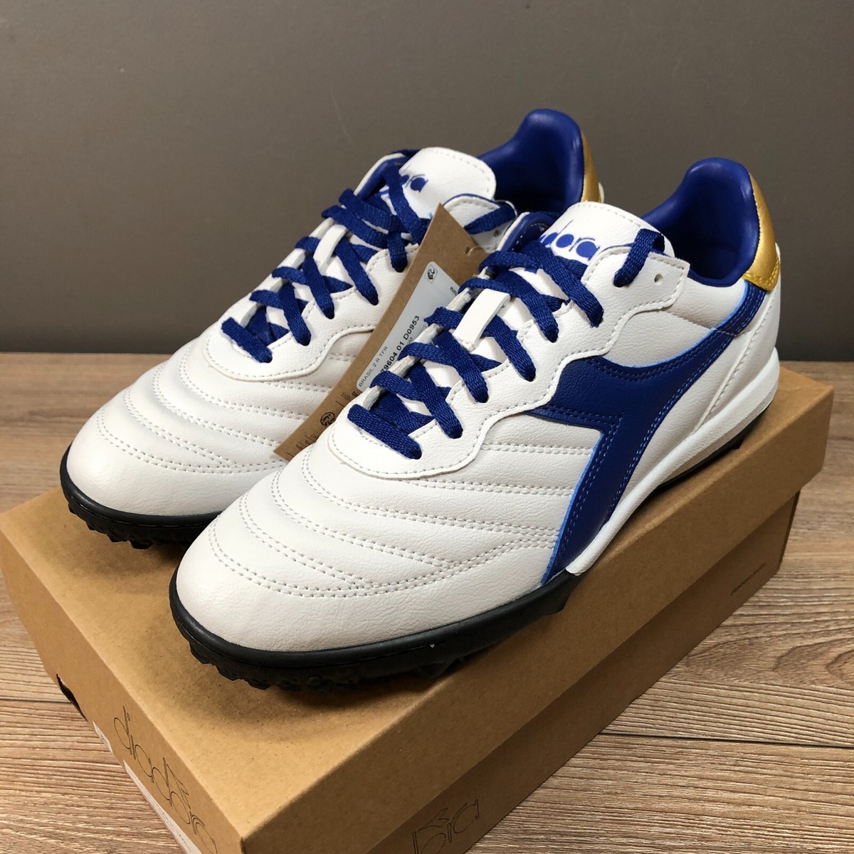 Diadora Brasil R Tfr Soccer Mens Size Blue, Gold, White Casual