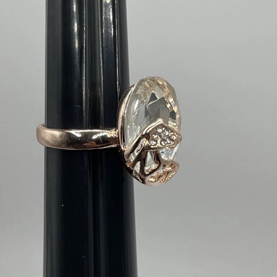 Rose Gold Filled Horse White Colorless Clear Oval Rhinestone Ring Size 6.25 - Image 4 of 4