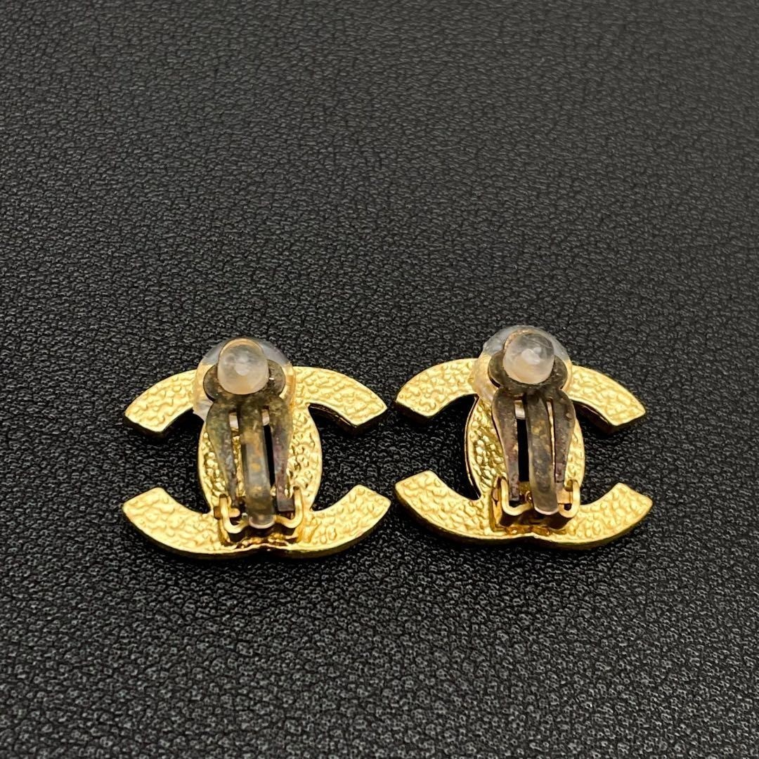 CHANEL Earrings Coco Mark logo Rhinestone Large Accessories Gold
