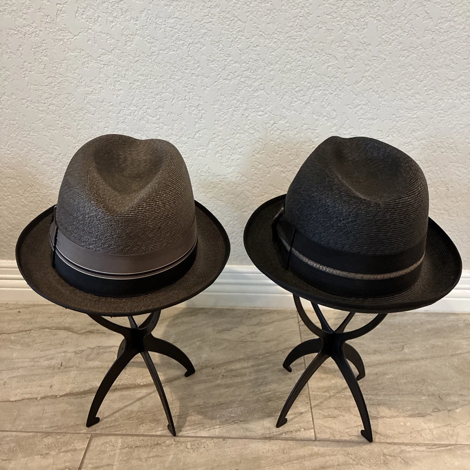 (2) Vintage Dobbs Milan Fifth Avenue Fedora Straw Hats Size 7 & the RARE Hat Box - Image 3 of 4