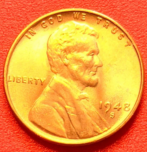 1948-S Lincoln Wheat Cent Penny GEM RED BU From an Original Bank Roll