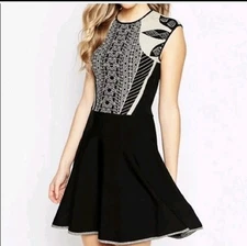 TED BAKER £149 black gold  20s dress size 12 party wedding 3 flapper drop waist 