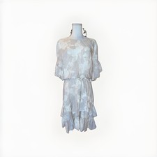 Halston Rayon Dress Size 14 Beige Floral Print Ruffle Tiered