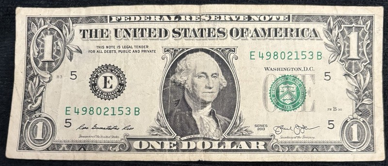 2013 Richmond $1 Bill Fancy Ladder 8,9,0,1,2,3,4,5 All Unique Numbers Note
