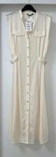 ZARA ECRU V-NECK LINEN BLEND FITTED WAIST MIDI SHIRT DRESS SIZE M BNWT