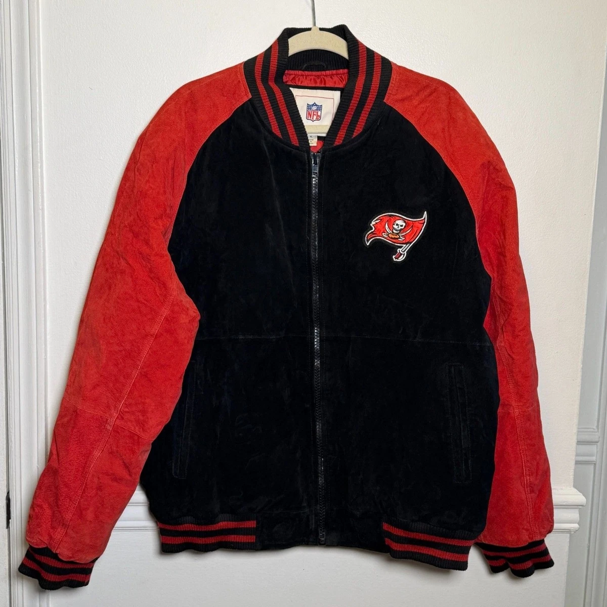 Vintage Y2K Tampa Bay Buccaneers Leather Suede Varsity Jacket Red