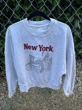 Pre Owned Abercrombie Fitch Womens L Gray Cotton New York Fleece Sweatshirt