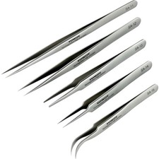 5 Piece Precision Tweezers Set, Stainless Steel, Curved for Crafting  Soldering