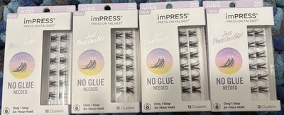 Kiss Impress No Glue Needed Press On Falsies Eyelashes Sassy Wispy Lot Of 4 New
