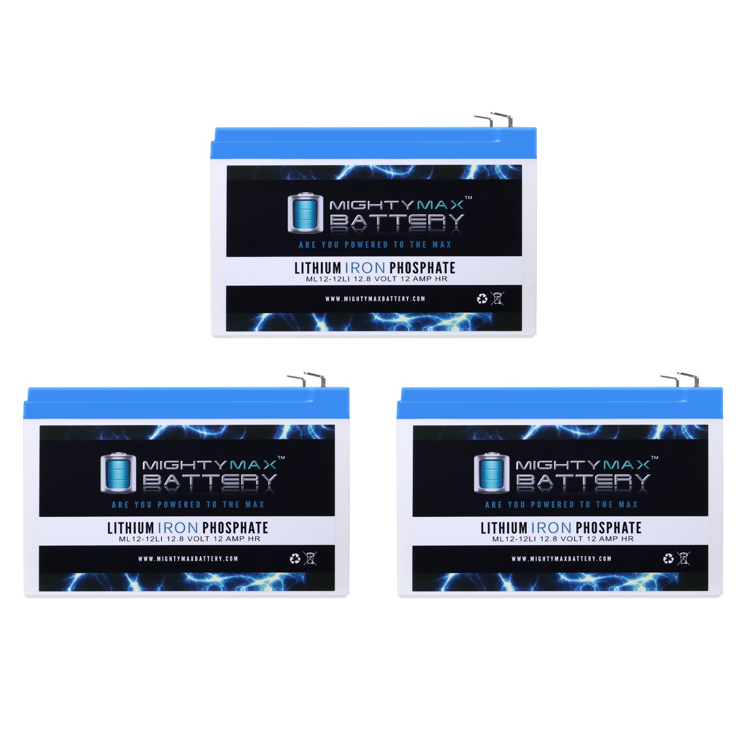 Mighty Max 12V 12Ah Lithium Battery Replaces Razor Dirt Bike MX500  - 3 Pack