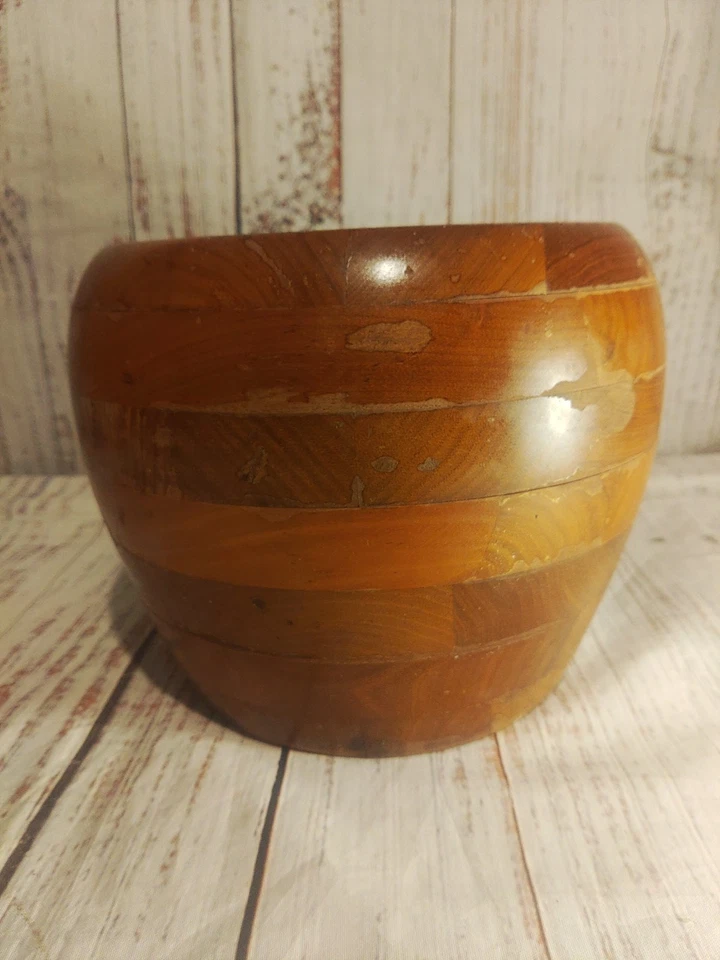 Tigela de nogueira americana sólida vintage 7x8 da Quaker - Imagem 2 de 4