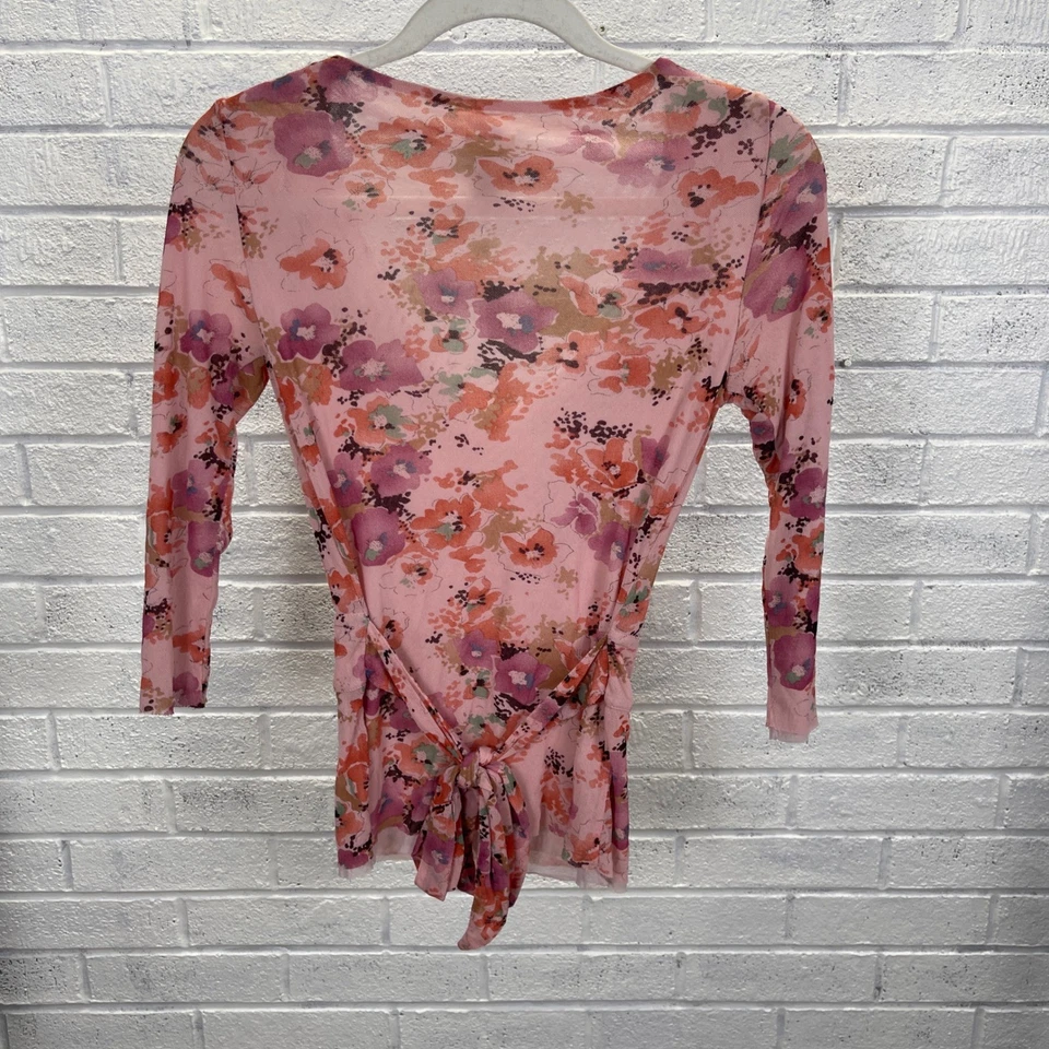 Top Odille Rosa Floral Malla Cuello en V Corbata Trasera Mujer M Coqueta Cottagecore Boho Foto 2 de 4