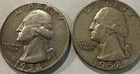 (2) 1958 -D 25C Washington Quarter 90% Silver In Capsules