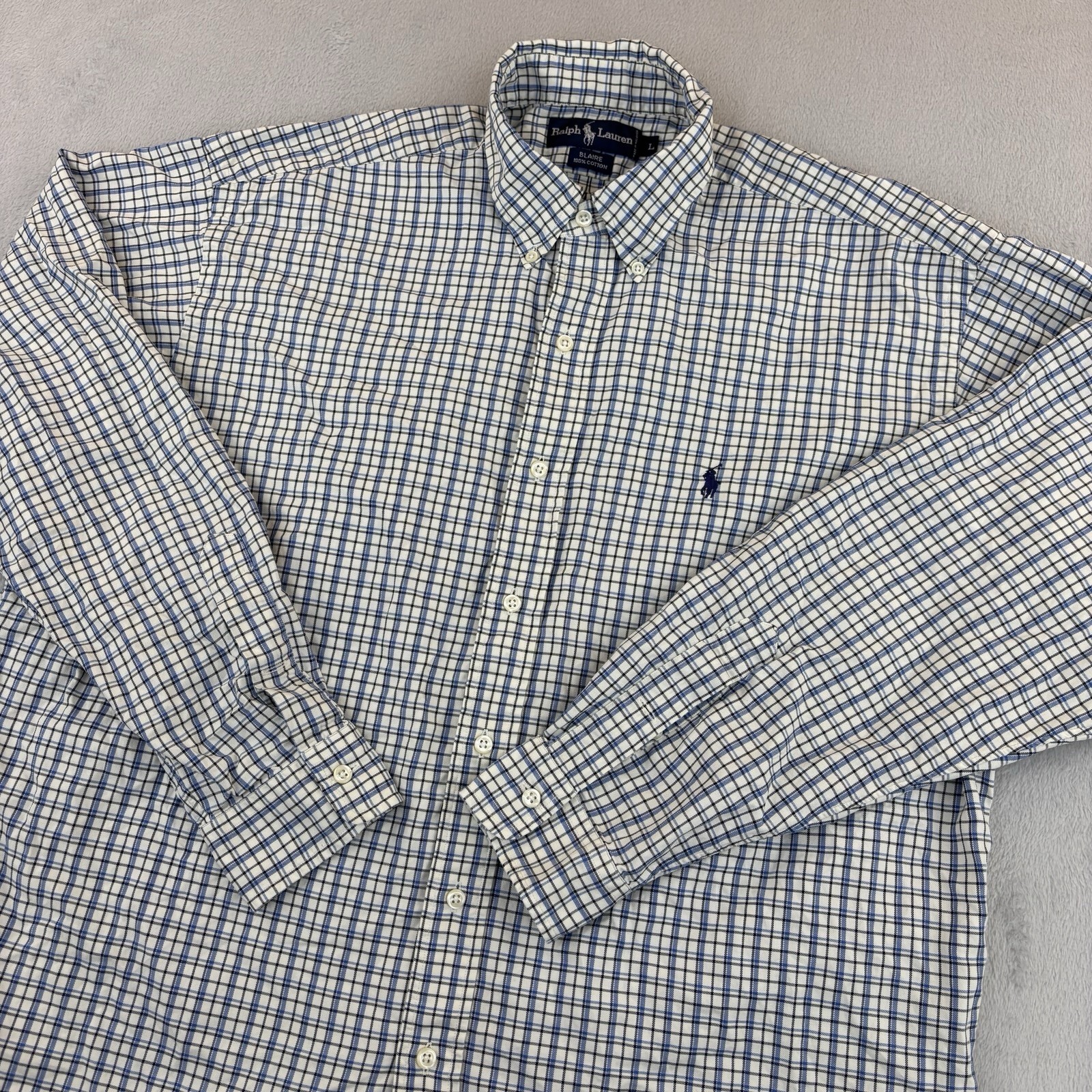 Camicia Ralph Lauren vintage uomo grande bianca blu check BLAIRE 100% cotone pony
