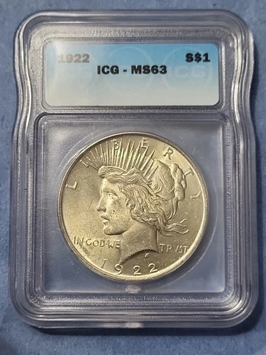 1922 Peace Silver Dollar Icg Ms63 Beautiful Coin $1 US Silver Coin