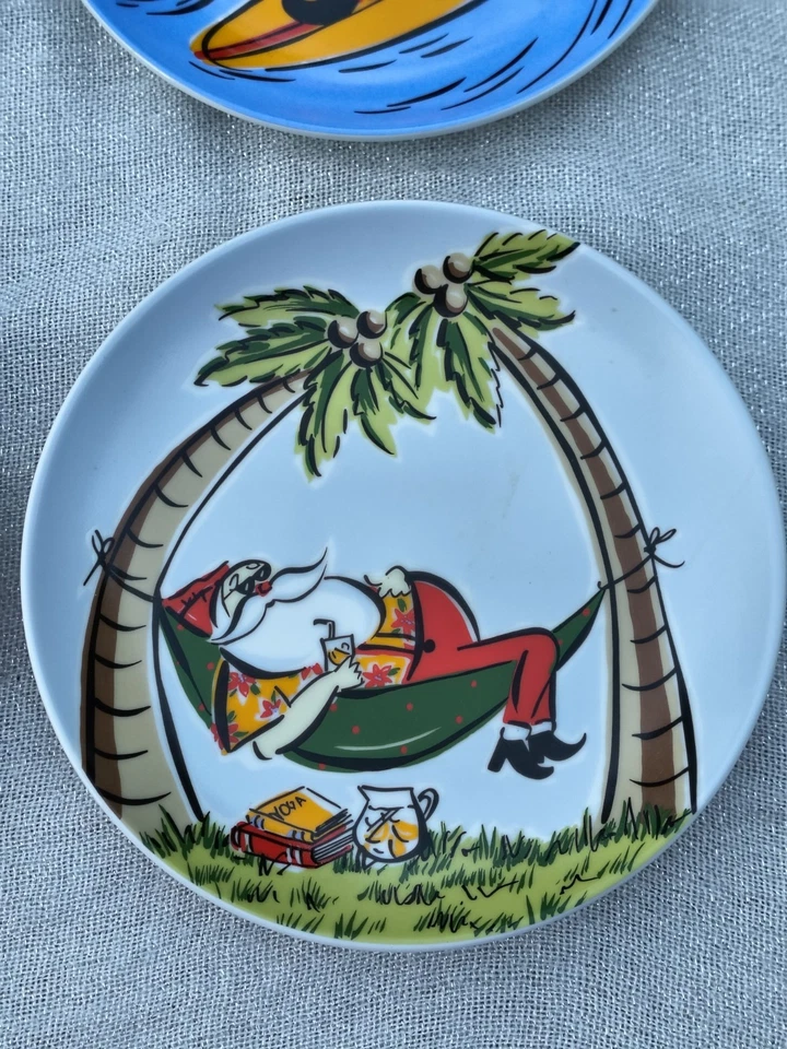 Juego de 4 platos de porcelana Palmera Santa Ellen Crimi-Trent para Boston Warehouse Foto 4 de 4