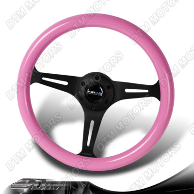NRG ST-015BK-PK 350MM Pink Classic Wood Grain Black Spoke Center