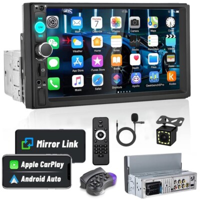 7'' Single 1Din Touch Screen Car Stereo Radio For Apple/Android CarPlay Bluetooth