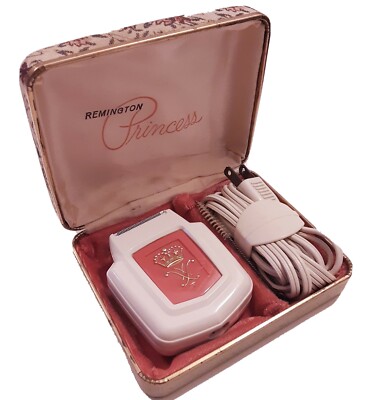 Vintage Remington Princess Electric Shaver Pink w Floral fabric Case Tested