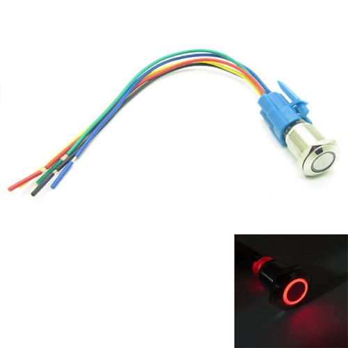 Red 16mm Round Push Button Switch Momentary 12V - 24V Ring LED Light + Connector - Afbeelding 1 van 9