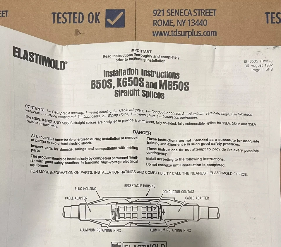 ELASTIMOLD EMPALME, RECTO, 15/25KV, 250KCMIL, 0.98-1.180", K650S-L0270-L0270 Foto 3 de 4