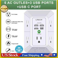 5 Outlet Extender Surge Protector Multi Plug Wall Adapter USB Charger Ports with