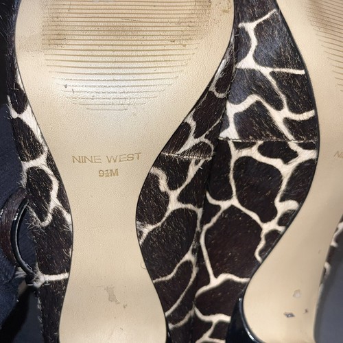 Nine West Luminous Calf Leather Faux Fur Giraffe Print Peep Toe Stilettos 9.5M - Picture 6 of 12