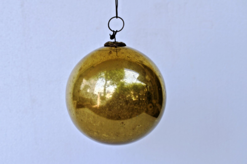 Antique German Kugel Ornaments Golden Ball Mercury Five Leaf Brass Cap Christ"26 - Afbeelding 1 van 8