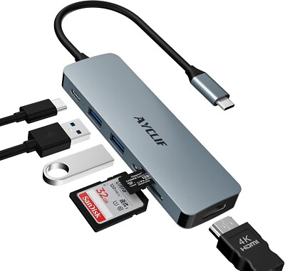 USB C Docking Station, 6 in 1 USB C Hub Adapter mit HDMI,Card Readers